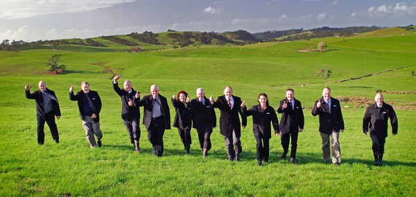 The newly formed Bayleys Northland Country team is, from left: John Nelley, Geoff Carr, Tony Grindle, Lin Norris, Barbara Martin, Gary Caldwell (auctioneer), Mark Macky, Karen Asquith and Graeme Mann (Orewa office), John Barnett and Don Macky (Warkworth o